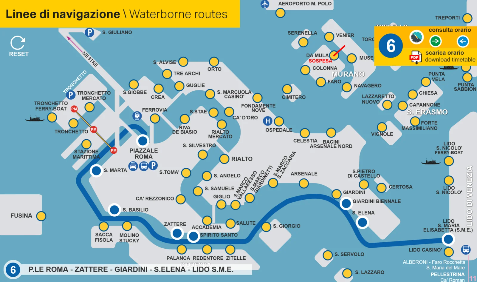 ACTV Route Map highlighting Line 6 Express Connector