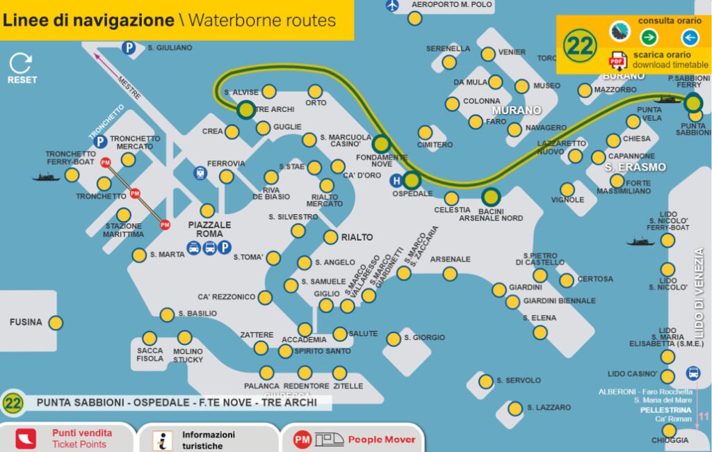 ACTV Route Map highlighting Line 22 Express