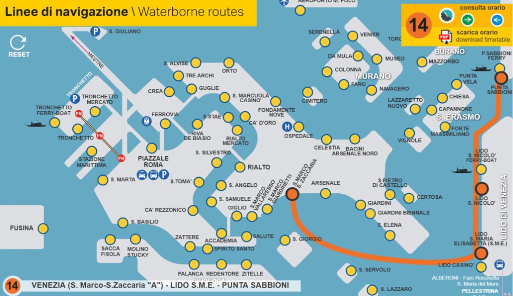 ACTV Route Map highlighting Line 14 Corridor
